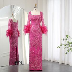 Para SZ239 elegante sin mangas pluma fucsia sirena 3D antiestático cintura Natural hasta el suelo vestidos de graduación - Product Image 1