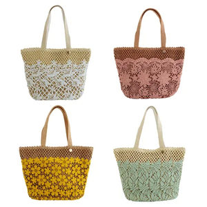 Bolso tote de poliéster retro de gran capacidad con doble asa y botones para mujer, venta al por mayor, moda de verano - Product Image 1