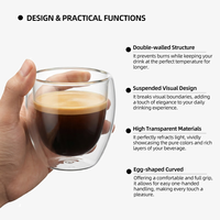 Gobelet en verre à double paroi 200 ml / 6,83 oz, tasse isotherme en borosilicate pour café, thé, latte, jus, maison, café, bureau