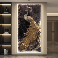 Décoration murale moderne de luxe pour la maison : Tableaux décoratifs en porcelaine cristalline avec LED, motifs animaux paon et éclairages intégrés