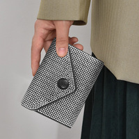 Portefeuille enveloppe en cuir de vachette de luxe pour femmes JingBo, orné de diamants, imperméable, avec fermeture éclair, porte-cartes, porte-monnaie court