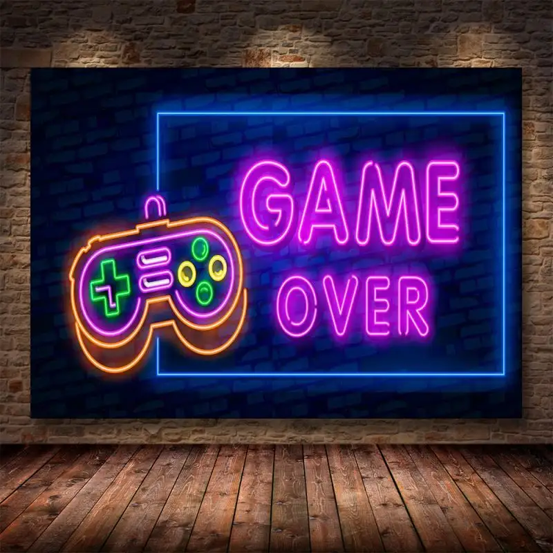 Wall Art Game Poster Decor Modern Art Poster Digital With Neon Modern Painting Neon Gamer Posters Neon Print