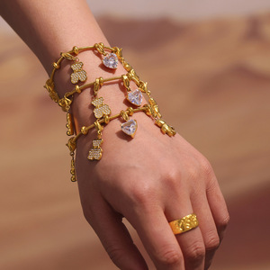 <span class=keywords><strong>Orso</strong></span> pieno di diamanti, zircone, Multi-accessori, braccialetto carino, acciaio inossidabile, placcatura in oro 18K, gioielli alla moda - Product Image 1