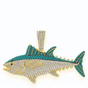 DUYIZHAO Wholesale Hip Hop Bluefin Tuna Pendant for Necklace Gold Plated Fish Pendants Iced Out Animal Charm Fashion Jewelry