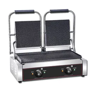 Commercial Duck Sausage Machine Electric Double Head Pressure Plate Grill Panini Machine Full Pit Sandwich Grilled Meat Toa