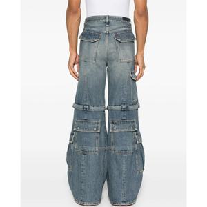 Jeans cargo super baggy à jambes larges et délavées, personnalisés par le fabricant, pour hommes, avec plusieurs poches cargo, en denim - Product Image 5