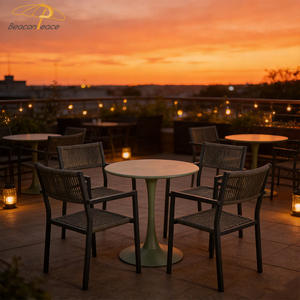 Ensemble de meubles de restaurant extérieur toutes saisons, <span class=keywords><strong>table</strong></span> ronde et chaises en rotin, ensemble de salle à manger de jardin en aluminium - Product Image 3