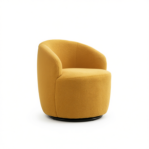 Poltrona Girevole in Tessuto Giallo per Soggiorno, Sedia Moderna da Riposo con Base in Metallo, Arredamento Contemporaneo per la Casa - Product Image 1