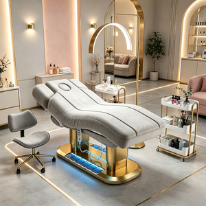 เตียงเสริมความงามกำมะหยี่ยี่ห้อ Manufacturer รุ่น Velvet Spa ฐานสแตนเลสสีทอง ควบคุมด้วยเท้า 4 มอเตอร์ไฟฟ้า สำหรับต่อขนตา นวดหน้า - Product Image 1