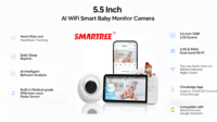 Caméra de surveillance pour bébé intelligente WiFi AI de 5,5 pouces avec alarme de pleurs, suivi du rythme cardiaque et des battements de cœur, recherche intelligente AI