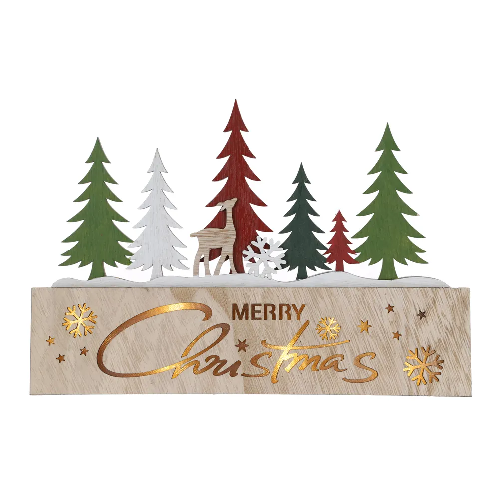 Christmas Tree Decorations LED Lighted Merry Christmas Block Home Farmhouse Winter Wooden Decor