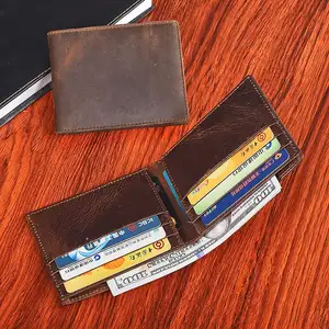 Rfid Wallet Mens Bifold Credit Card Holders Wallet OPP Bag Custom Luxury Horizontal Crazy Horse Leather Custom Logo Polyester