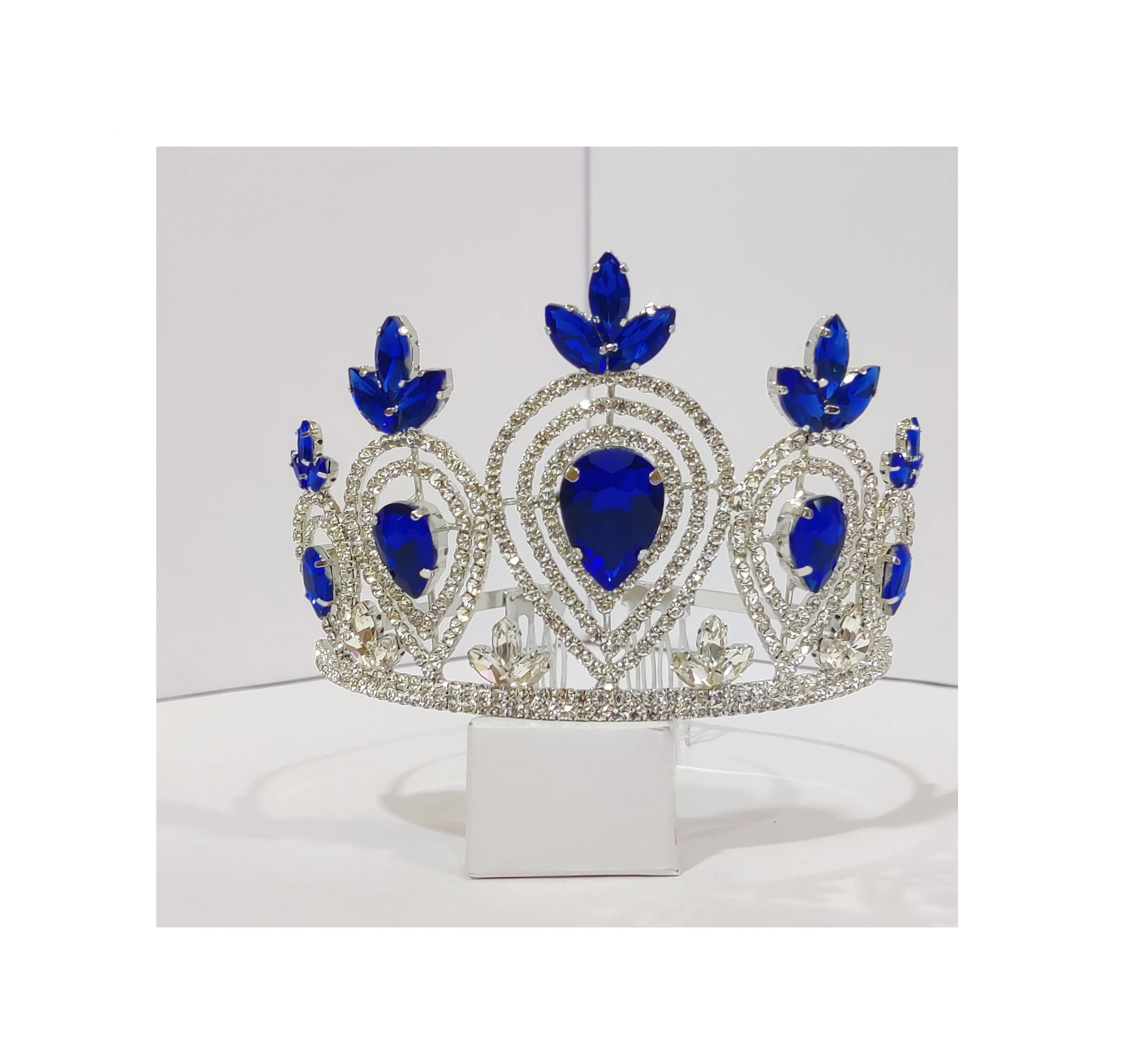 Beauty Custom Crown Rhinestone Pageant Tall Crowns Crystal Adjust Contour Band Miss Big Tiara from India