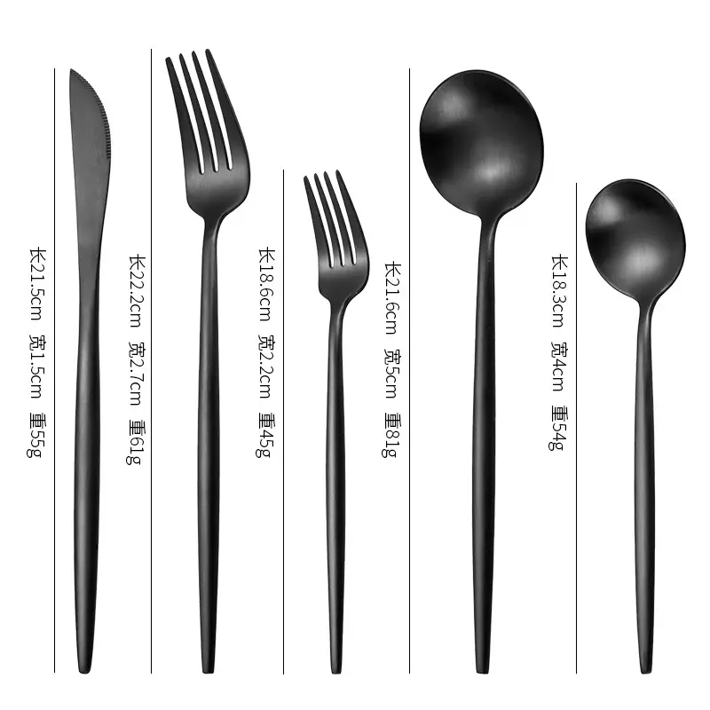 Cross-border hot set 20 pieces black cubiertos honey spoon mini spoons cuttlery set restaurant utensils