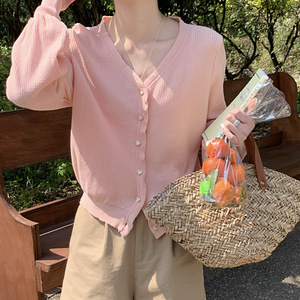 Cardigan en tricot col V <span class=keywords><strong>anti</strong></span>-<span class=keywords><strong>UV</strong></span> pour <span class=keywords><strong>femme</strong></span>, coupe ample printemps/été, <span class=keywords><strong>pull</strong></span> léger climatisé, vêtement d'extérieur en tricot léger - Product Image 3