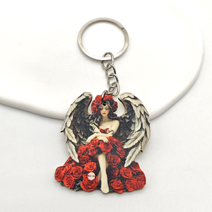 Customizable Eco-Friendly Portable Digital Photo Printing Wood Keychain Charming Lovely Rose Girl Souvenir Unique Gift