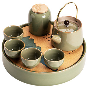 Yusu Portable <b>Tea</b> Set With Tray 1 <b>Pot</b> 4 Cups <b>Ceramic</b> Travel Gift Set - Product Image 5