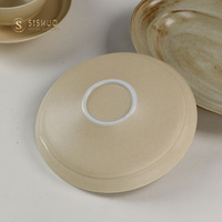 Ensemble d'assiettes à dîner en grès antique faites à la main, ensemble de vaisselle de luxe en céramique et en porcelaine de couleur mate pour la maison et le restaurant