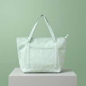 Sac <span class=keywords><strong>à</strong></span> main matelassé en gingham doux avec poche avant, sac fourre-tout léger en tissu écossais <span class=keywords><strong>Vichy</strong></span> pour le shopping - Product Image 5