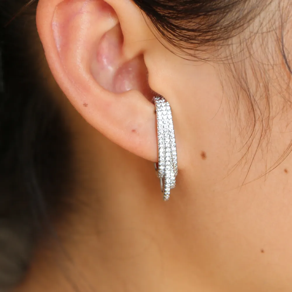 Silver plated micro pave cz earring new design long top bottom ear studs lead nickle free Dazzling Chic earrings