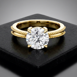 Anillo de Compromiso Solitario con Diamante Cultivado en Laboratorio, Corte Redondo, Certificado IGI, Oro Sólido de 14K, Engaste de Corona, Filigrana Vintage - Product Image 1