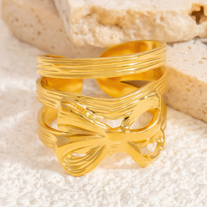 Anillos de Moda Chapados en Oro con Diseño de Lazo de Flor Ajustables para Mujer, Joyería de Regalo - Product Image 3