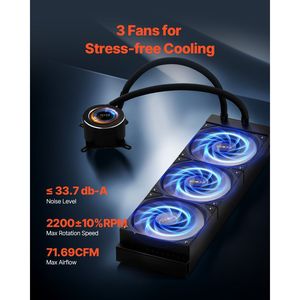 Refroidisseur d'eau AIO pour processeur avec 3 ventilateurs PWM de 120 mm, compatible avec Intel et AMD - Ventilateurs et produits de refroidissement - Product Image 4