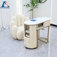 Salon de manucure de luxe table et chaises de manucure double places blanches table et chaises de salon de beauté moderne table à ongles avec lumières