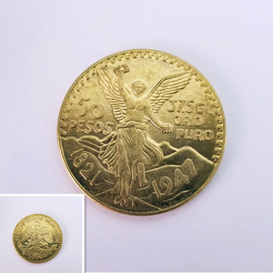 Réplique de pièce de monnaie mexicaine ancienne de <span class=keywords><strong>50</strong></span> <span class=keywords><strong>pesos</strong></span> en laiton plaqué or, reproduction de pièce de monnaie plaquée or, souvenir du Mexique, 1821-1947 - Product Image 1