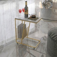 Table basse moderne en marbre avec cadre métallique, table d'appoint roulante pour salon, appartement, villa