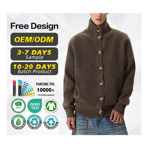 Certificación BSCI Ventas directas de fábrica Hombres Otoño Invierno Nuevo Stand Ccollar 100% Poliéster Vintage Cardigan Suéter con botón - Product Image 1