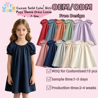 Robes en coton pour filles, imprimés personnalisés, couleurs et tailles variées, robe à manches bouffantes, vêtements décontractés d'été pour tout-petits, enfants, vente en gros