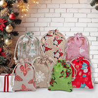 Meilleures ventes : Sacs rectangulaires en polyester à cordon, imprimé Noël, style européen, ornements 10*14cm et 13*18cm, vente en gros pour cadeaux d'enfants