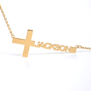 Collana con nome a croce con catena placcata in <span class=keywords><strong>oro</strong></span> 14 carati 18 carati con gioielli religiosi da <span class=keywords><strong>uomo</strong></span> di alta qualità - Product Image 2