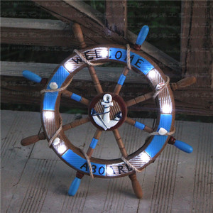 Ship Wheel 45cm MDF Handmade Nautical <b>Wall</b> Decoration With Lights Home <b>Decor</b> Circular Design Rustic Style - Product Image 2