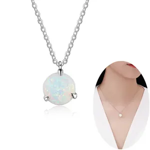 Groothandel Nieuwe Elegante 18 Inches 925 Zilveren Ronde 8Mm White Opal Ketting Hanger Kabel Ketting Sleutelbeen Kettingen Vrouw Lady geschenken