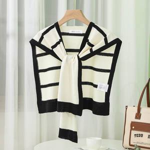 เสื้อปอนโชสำหรับผู้หญิงเสื้อสเวตเตอร์ถักลายทางสำหรับฤดูร้อน - Product Image 3