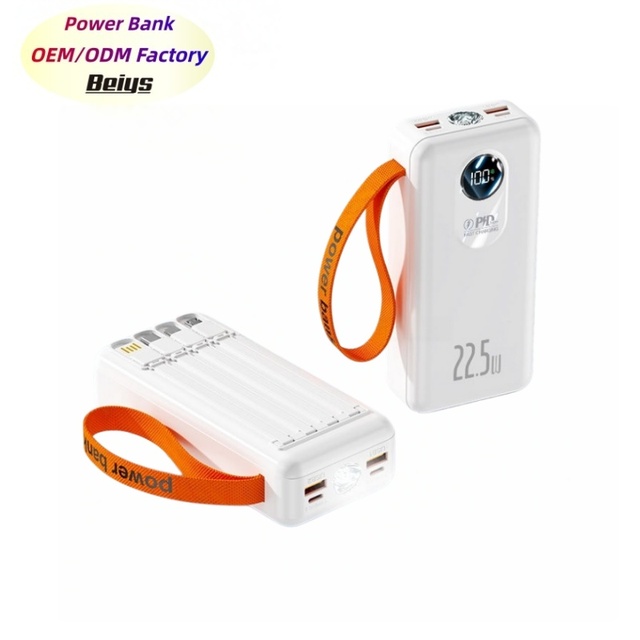 Premium Power Bank 30000mAh With Built in 4 Cables Tourlight PD 22.5W Fast Charging Portable Charger for Outdoor Camping
