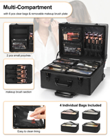 Valise à roulettes professionnelle Relavel pour maquillage, grand trolley cosmétique avec roulettes, organiseur de beauté portable pour maquilleurs
