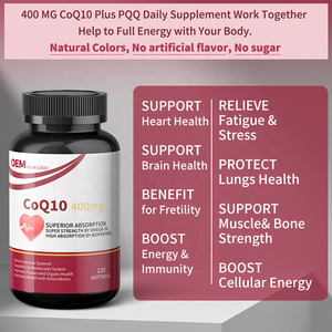 อาหารเสริมสมุนไพรเพื่อสุขภาพ OEM แบรนด์ส่วนตัว โคคิวเท็น 400 มก. อาหารเสริมบำรุงหัวใจ โคเอนไซม์ คิวเท็น แบบซอฟเจลแคปซูล - Product Image 2