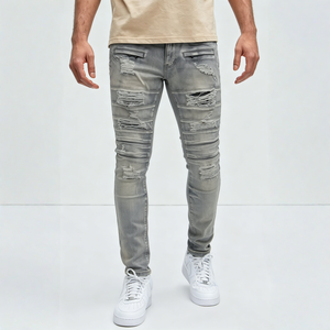 Ropa de mezclilla moderna y atrevida con detalles desgastados y rotos, cintura baja, corte ajustado, para uso diario urbano y estilo hip hop. - Product Image 1