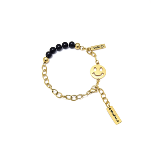 สร้อยข้อมือแฟชั่นชุบทอง สแตนเลสสตีล จี้รูปยิ้ม ปรับขนาดได้ - Product Image 2