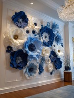 Fleur géante en papier bleu unique faite à la main, grande taille, pour décoration de mariage, fenêtre, mur, événementiel