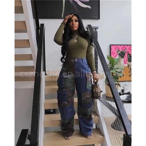 ZHEZHE Fashion Trendy Camouflage Print <strong>Women's</strong> Denim Pants High Waist <strong>Camo</strong> Cargo Pants Ladies <strong>Trousers</strong> - Product Image 3