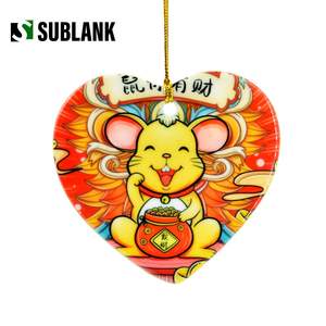 Рождественские украшения, пустой шар, дерево, подвесное украшение, сердце, сублимационный керамический орнамент-сердце - Product Image 1