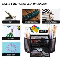 Organisateur de bureau multifonctionnel en fil métallique avec 6 compartiments et 1 tiroir Fournitures de bureau Ensemble de bureau en maille
