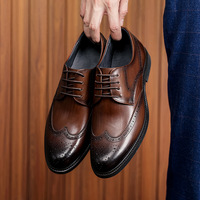 Chaussures Richelieu Homme Formelles en Cuir Véritable Italien Marron pour Mariage