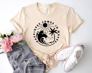 Camiseta OEM ODM Happiness Comes In Waves, Camiseta con Estampado de Olas, Camiseta para Vacaciones de Verano, Camiseta de Playa y Mar, Camiseta de Verano Personalizada 2023, Camiseta para Amigos - Product Image 6