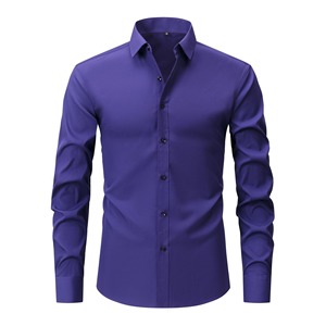 Camisas <span class=keywords><strong>de</strong></span> Manga Larga con Cuello Alto para Hombre, <span class=keywords><strong>Camisa</strong></span> Morada Informal <span class=keywords><strong>de</strong></span> <span class=keywords><strong>Vestir</strong></span>, Uniforme para Personal, Ropa Económica, Bajo MOQ, Diseño Personalizado - Product Image 1