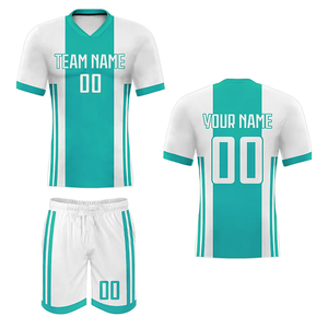 ชุดฟุตบอลสีฟ้าอ่อนและสีขาวแบบพรีเมียม ปรับแต่งได้ ระบายอากาศได้ดี ชุดฟุตบอลดีไซน์พรีเมียม ระบายอากาศ แห้งเร็ว สำหรับผู้ชาย - Product Image 3